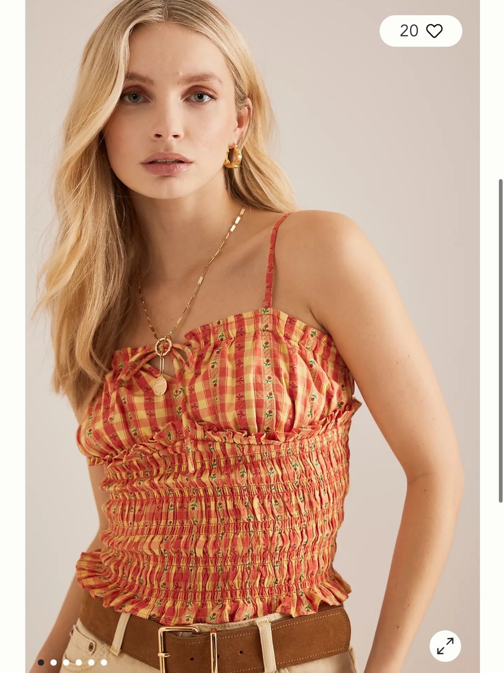 NWT Damson Madder Nola Geraffte Tank Top Orange Gingham Plaid Floral Size 12